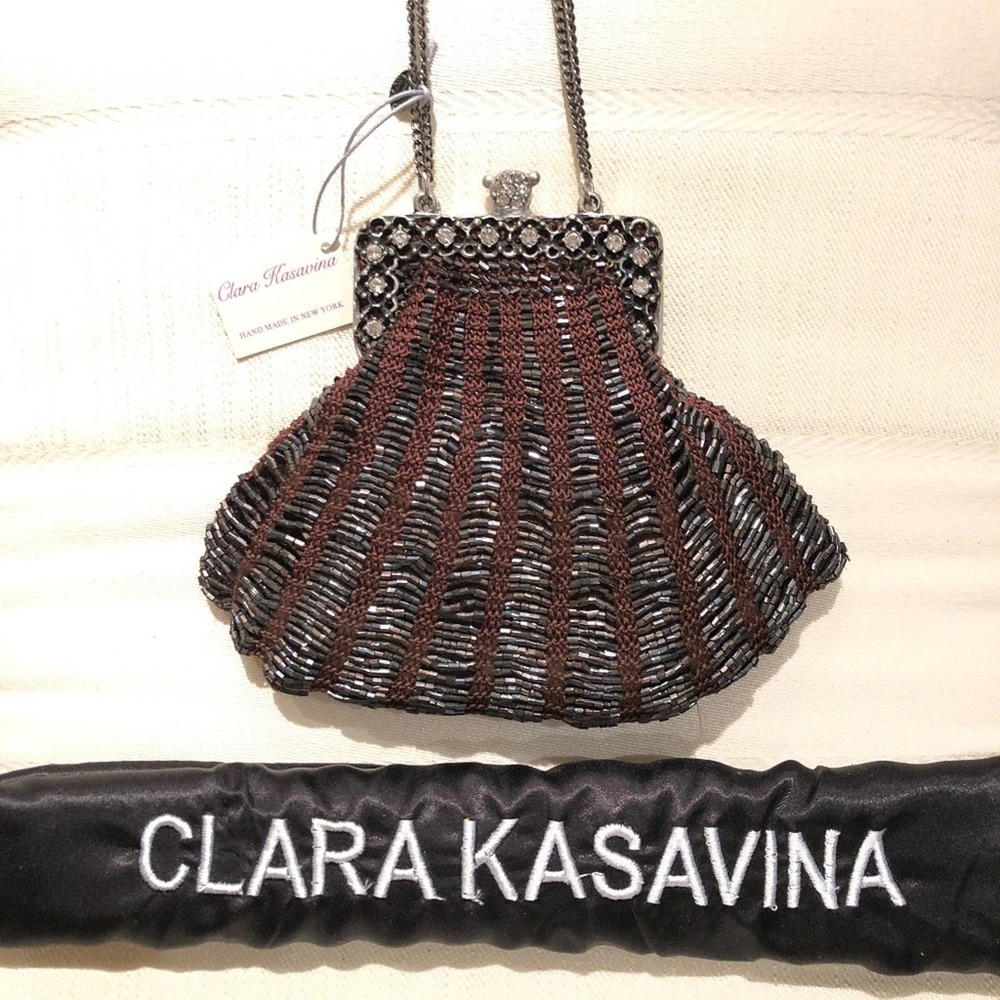 NWT Clara Kasavina NWT "Trix" Brown Beaded Bag
